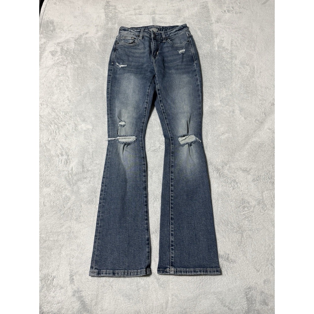 Arizona Jeans Womens 0 Blue Mid Rise Baby Bootcut Stretch Denim 22x30
